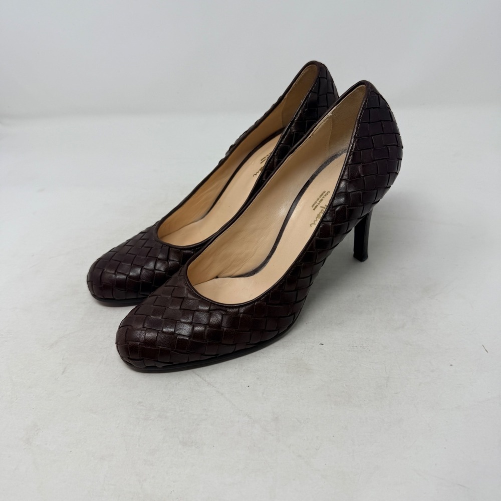 Vintage Cole Haan Collection Woven Leather Pumps Dark Brown 7.5 Made In Italy